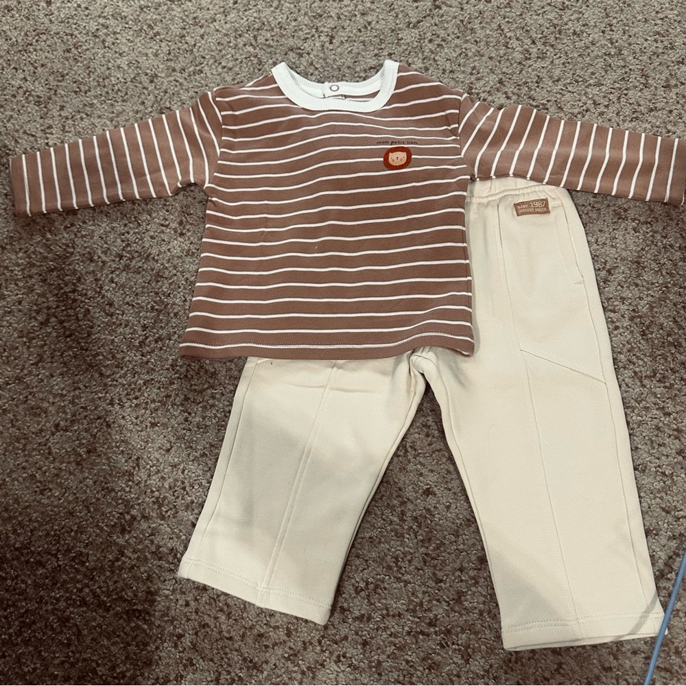 *From France* Brown and White Striped Baby Outfit